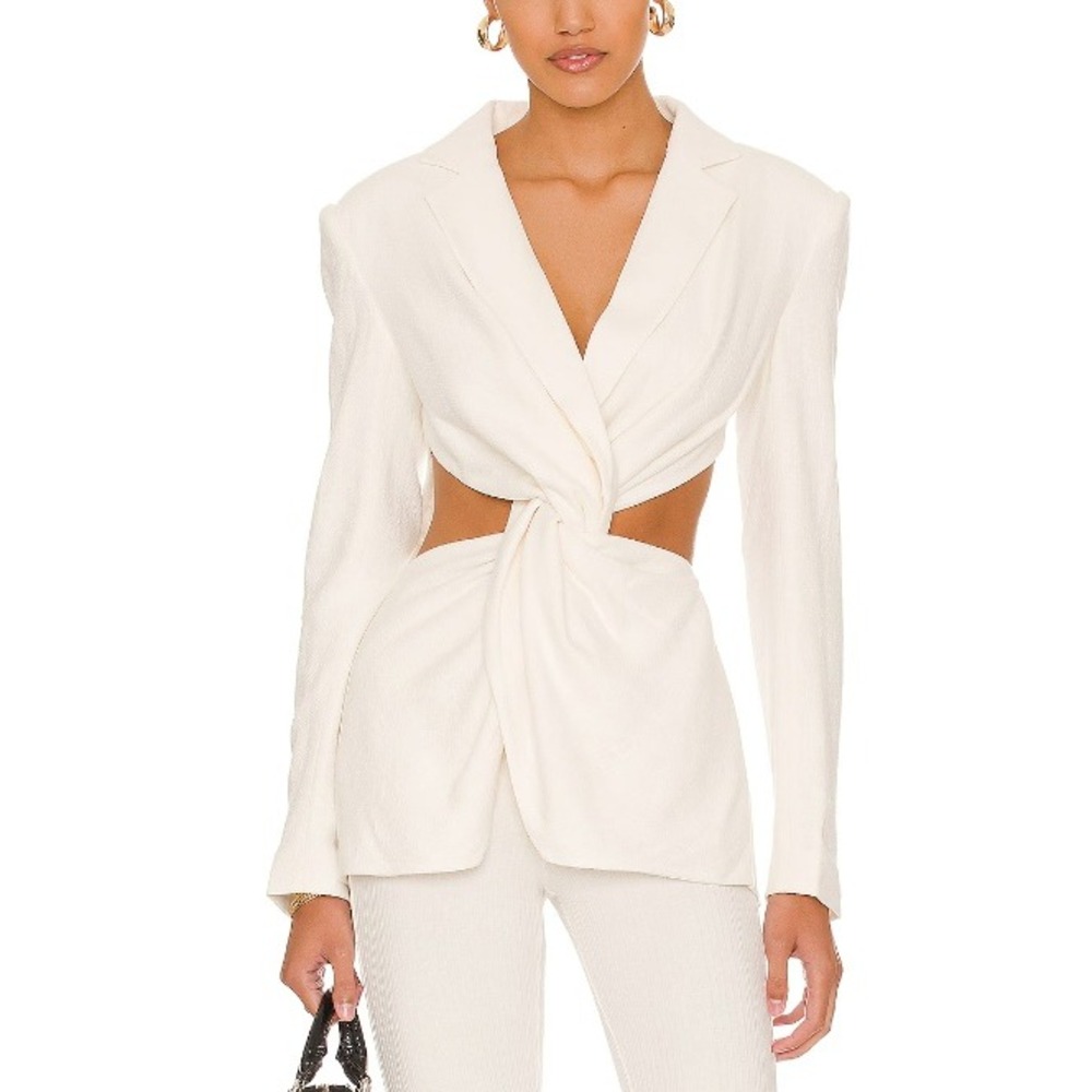 L'Academie Emmy Blazer Twisted Draped Front Linen Blend Ivory Cream M‎